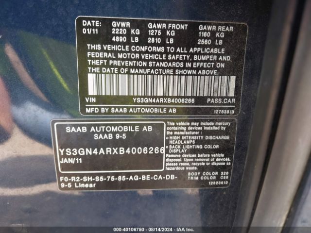 2011 SAAB 9-5 YS3GN4ARXB4006266 Photo 8