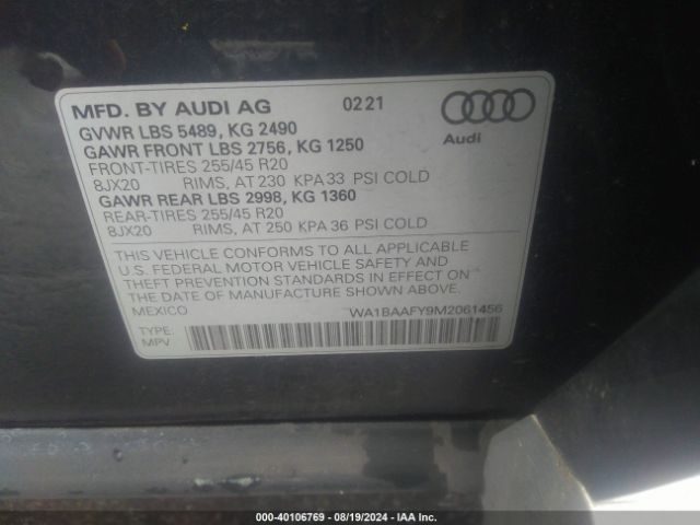 WA1BAAFY9M2061456 Audi Q5 Premium Plus 45 Tfsi Quattro S Tronic