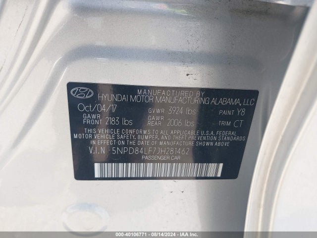 Hyundai ELANTRA SEL 2018 5NPD84LF7JH281462 Image 9