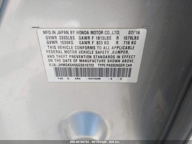 Honda FIT LX 2016 JHMGK5H55GS010722 Image 9