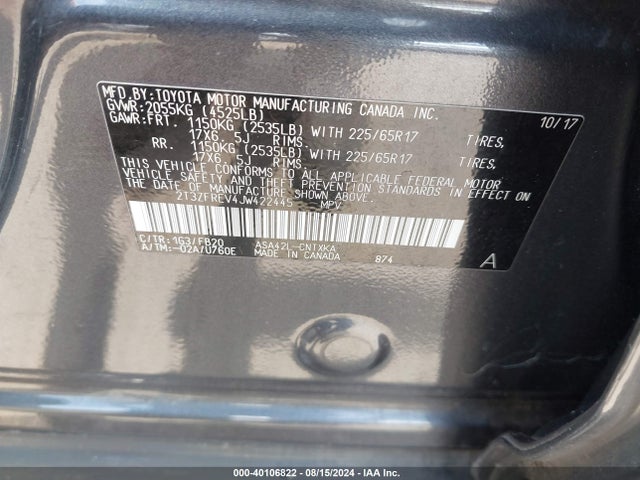 Toyota RAV4 LE 2018 2T3ZFREV4JW422445 Image 9
