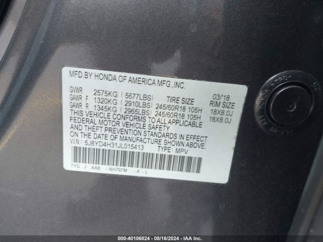 5J8YD4H31JL015413 Acura MDX