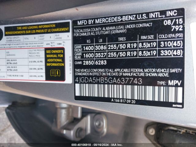4JGDA5HB5GA637743 Mercedes-Benz Gle 350 4matic