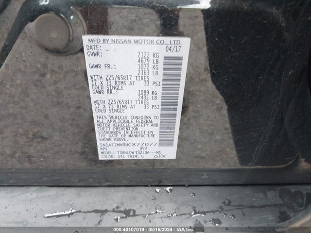 Nissan ROGUE SV 2017 5N1AT2MV0HC827077 Image 9
