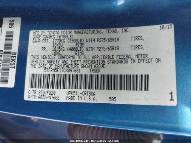 5TFRM5F17GX097661 Toyota Tundra Sr5 4.6l V8