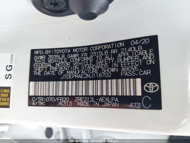 Toyota COROLLA LE 2021 JTDEPMAE2MJ118702 Image 9