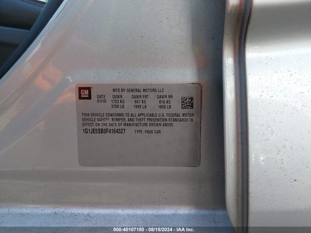 Chevrolet Sonic Ltz Auto 2015 1G1JE5SB0F4164327 Image 9