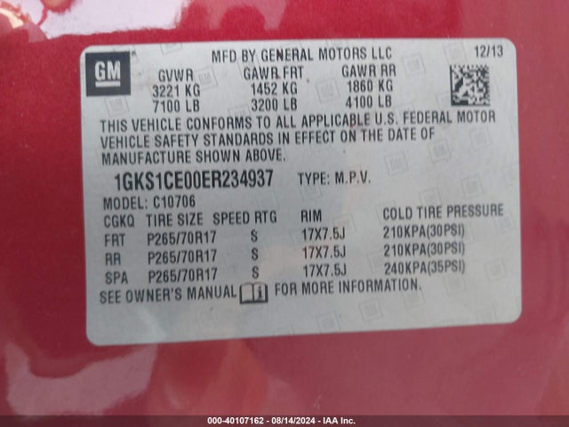 1GKS1CE00ER234937 GMC YUKON SLT