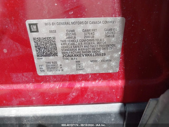 Chevrolet EQUINOX LT 2019 2GNAXKEVXK6135519 Image 9