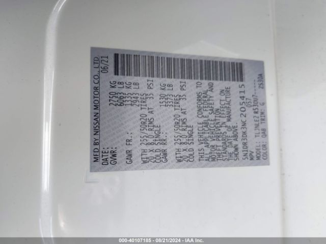 5N1DR3DK3NC205415 Nissan Pathfinder Platinum 4wd