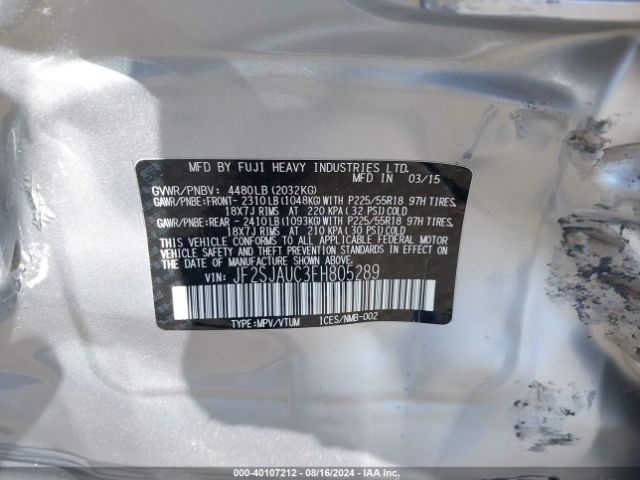 JF2SJAUC3FH805289 Subaru Forester 2.5i Touring