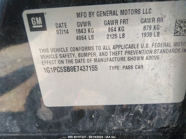 Chevrolet Cruze 1lt Auto 2014 1G1PC5SB8E7437155 Image 9