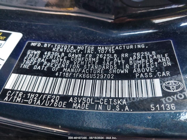 Toyota CAMRY SE 2016 4T1BF1FK6GU529702 Image 9