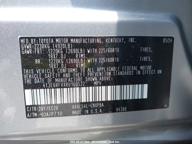 4T3E6RFVXRU160522 Toyota Rav4 Hybrid Xse
