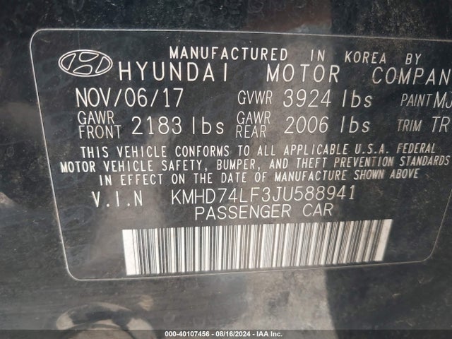 Hyundai ELANTRA SE 2018 KMHD74LF3JU588941 Image 9