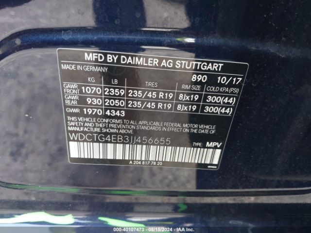 WDCTG4EB3JJ456655 Mercedes-Benz GLA 250