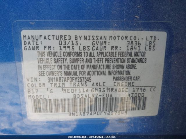 3N1AB7AP0FY257549 Nissan SENTRA SR