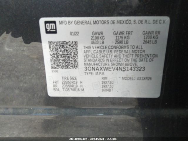 3GNAXWEV4NS143323 Chevrolet Equinox Awd Rs