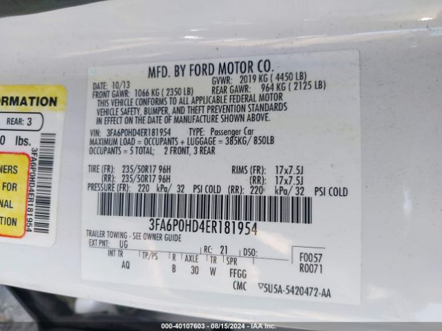 3FA6P0HD4ER181954 Ford FUSION SE