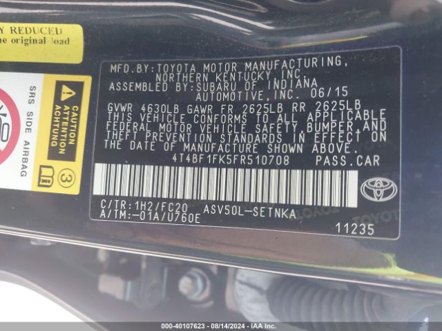 4T4BF1FK5FR510708 Toyota CAMRY LE