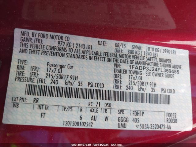 1FADP3J24FL369455 Ford Focus Titanium