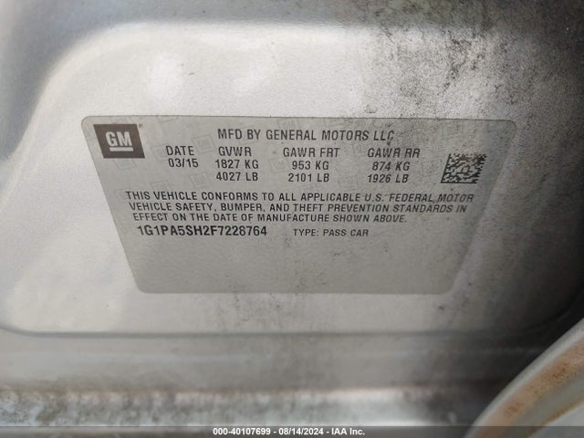 Chevrolet Cruze Ls Auto 2015 1G1PA5SH2F7228764 Image 9