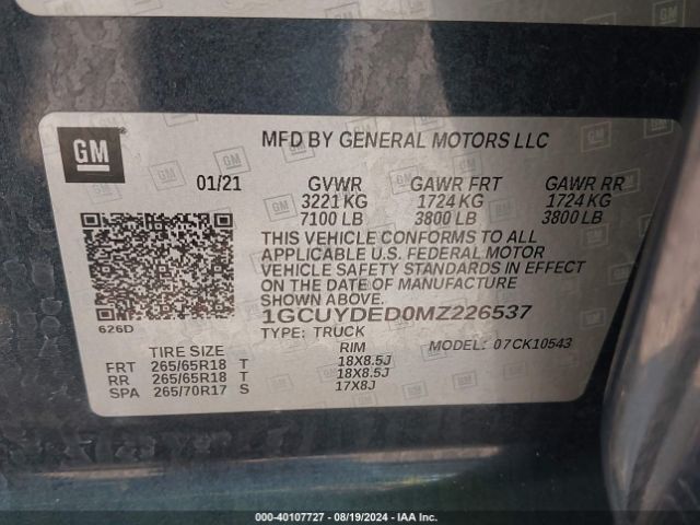 1GCUYDED0MZ226537 Chevrolet Silverado 1500 4wd  Short Bed Lt