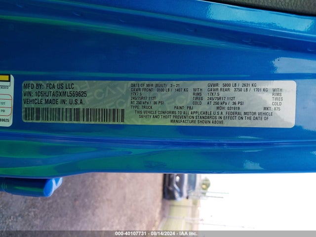 1C6HJTAGXML569625 Jeep Gladiator Sport S 4x4