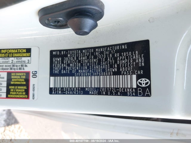 Toyota COROLLA LE 2017 5YFBURHE3HP688689 Image 9