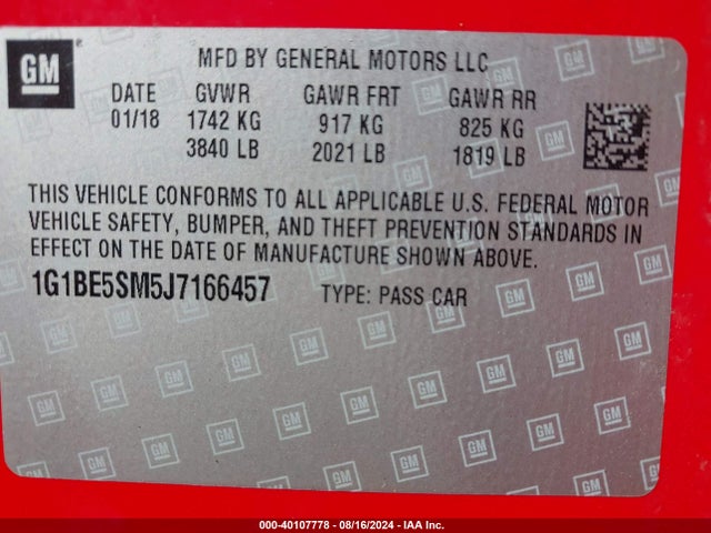 Chevrolet Cruze Lt Auto 2018 1G1BE5SM5J7166457 Image 9