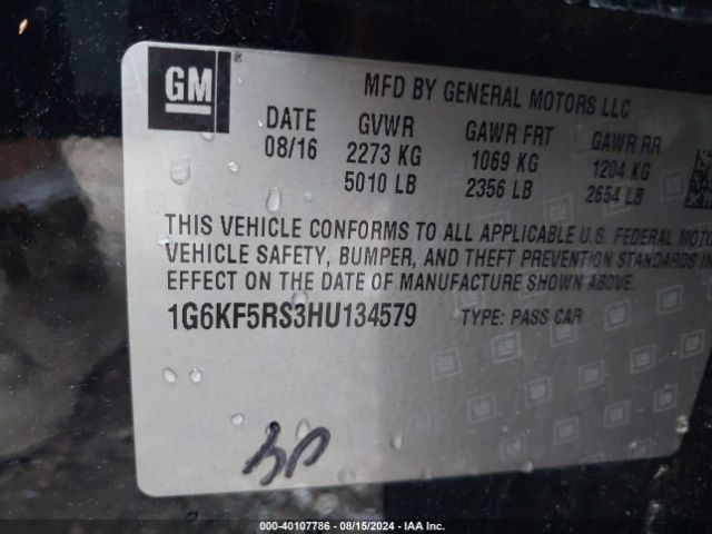 1G6KF5RS3HU134579 Cadillac Ct6 Premium Luxury