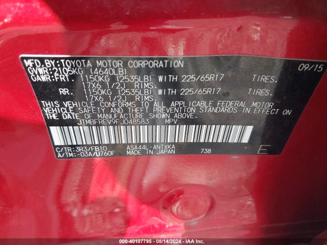 Toyota RAV4 LE 2015 JTMBFREV9FJ048583 Image 9