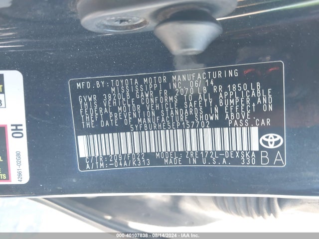 Toyota Corolla S Plus 2014 5YFBURHE5EP157702 Image 9