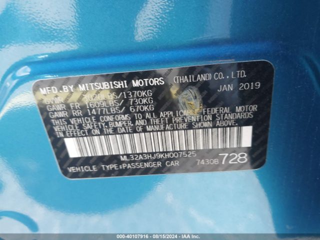 ML32A3HJ9KH007525 Mitsubishi Mirage Rf