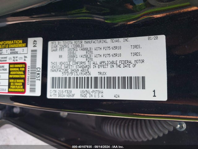 5TFDY5F13LX914536 Toyota Tundra Sr5