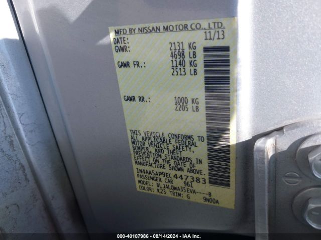 1N4AA5AP9EC447383 Nissan Maxima 3.5 S/3.5 Sv
