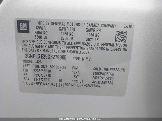 2GNFLGE35G6279905 Chevrolet Equinox Ltz