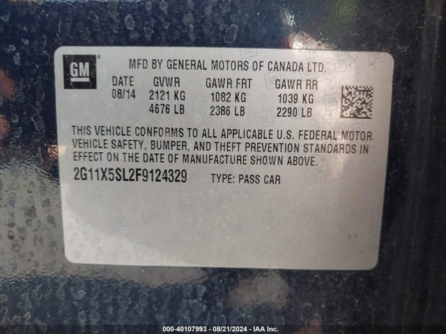 Chevrolet Impala 1fl 2015 2G11X5SL2F9124329 Image 9