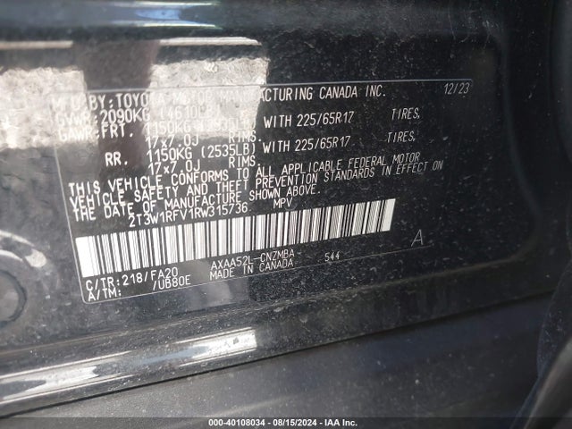 Toyota Rav4 Xle 2024 2T3W1RFV1RW315736 Image 9