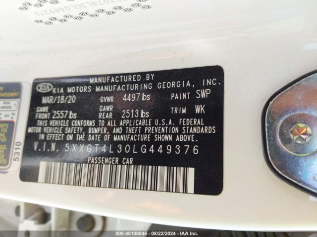 5XXGT4L30LG449376 KIA Optima Se