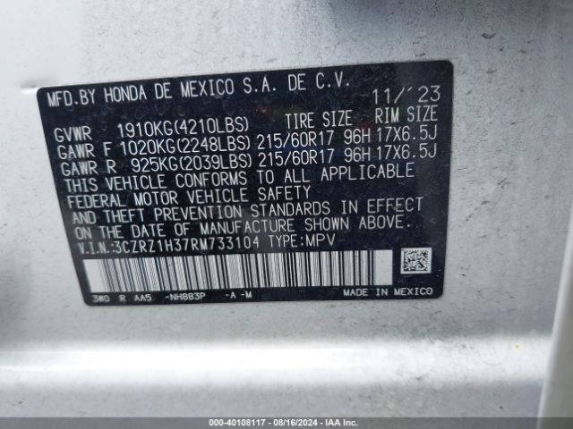 2024 HONDA HR-V 3CZRZ1H37RM733104 Photo 8