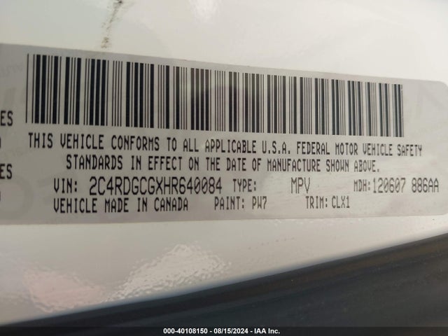 Dodge Grand Caravan Sxt 2017 2C4RDGCGXHR640084 Image 9