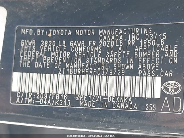 Toyota Corolla Le Plus 2015 2T1BURHE4FC379729 Image 9