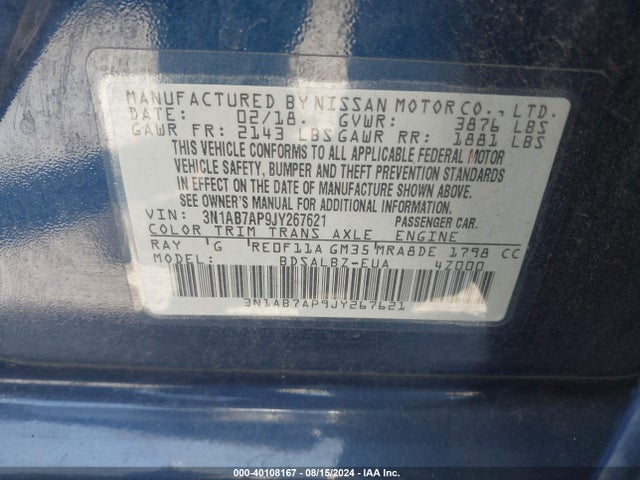 Nissan SENTRA S 2018 3N1AB7AP9JY267621 Image 9