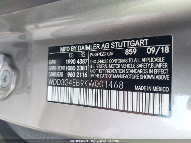 WDD3G4EB9KW001468 Mercedes-Benz A 220