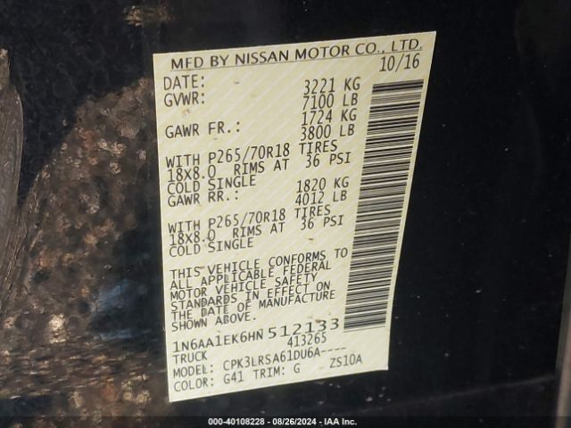 1N6AA1EK6HN512133 Nissan TITAN S