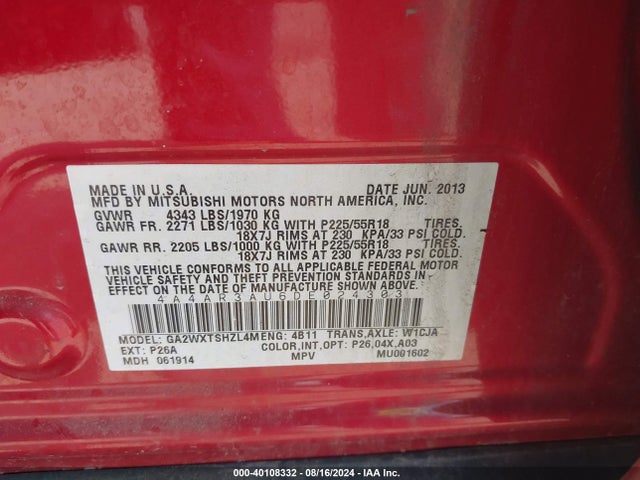 2013 MITSUBISHI OUTLANDER SPORT 4A4AR3AU6DE024303 Photo 8