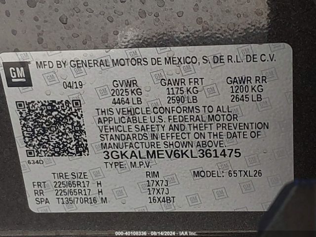 3GKALMEV6KL361475 GMC Terrain Sle