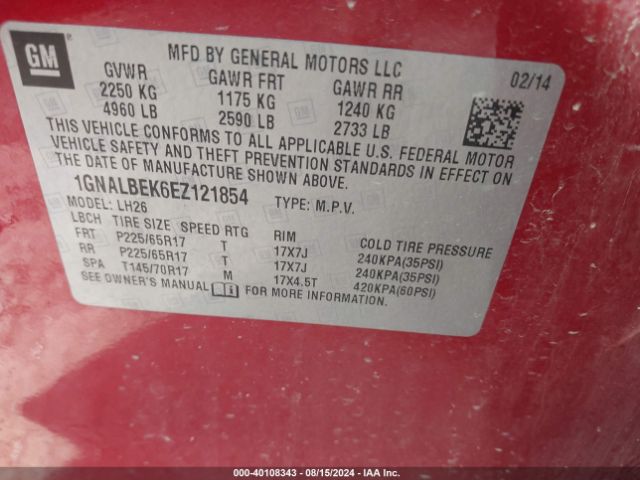 1GNALBEK6EZ121854 Chevrolet EQUINOX 1LT