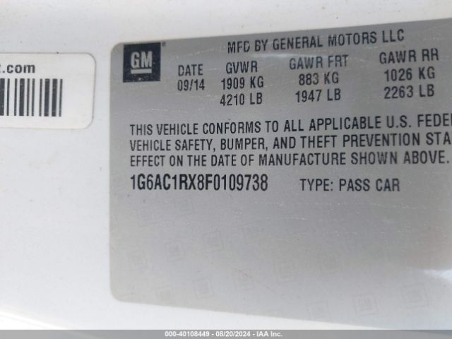 1G6AC1RX8F0109738 Cadillac Ats Performance